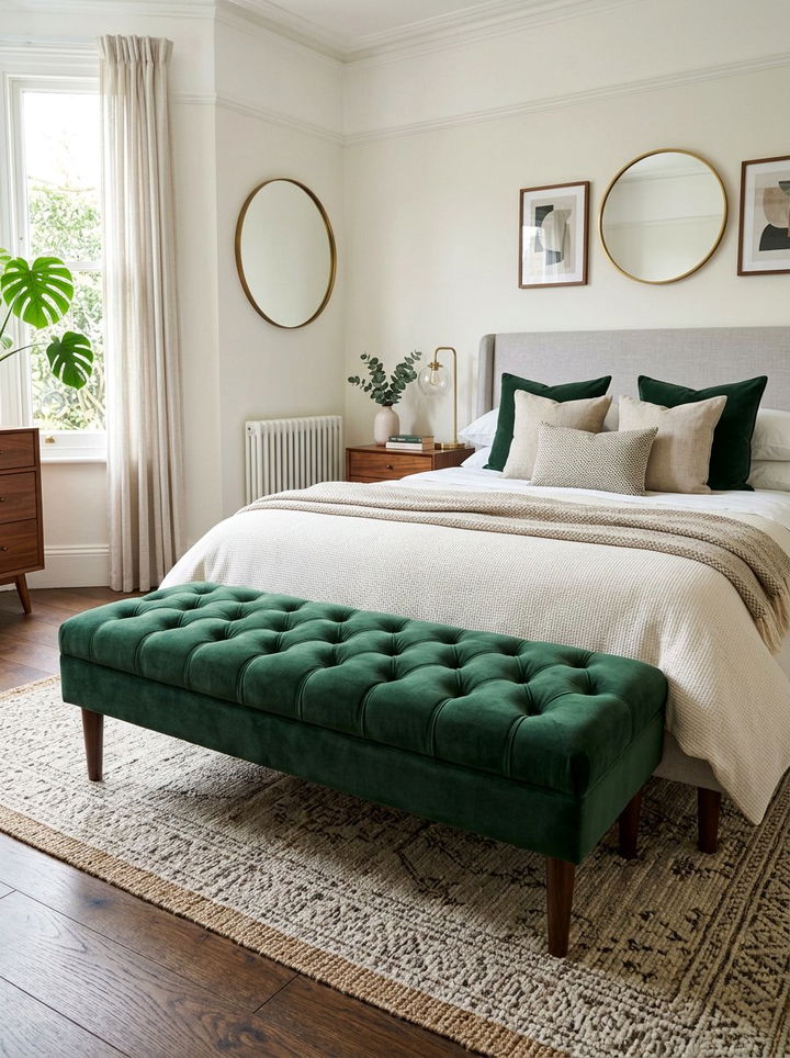 Velvet Tufted Bench - 30 mid-century modern bedroom ideas