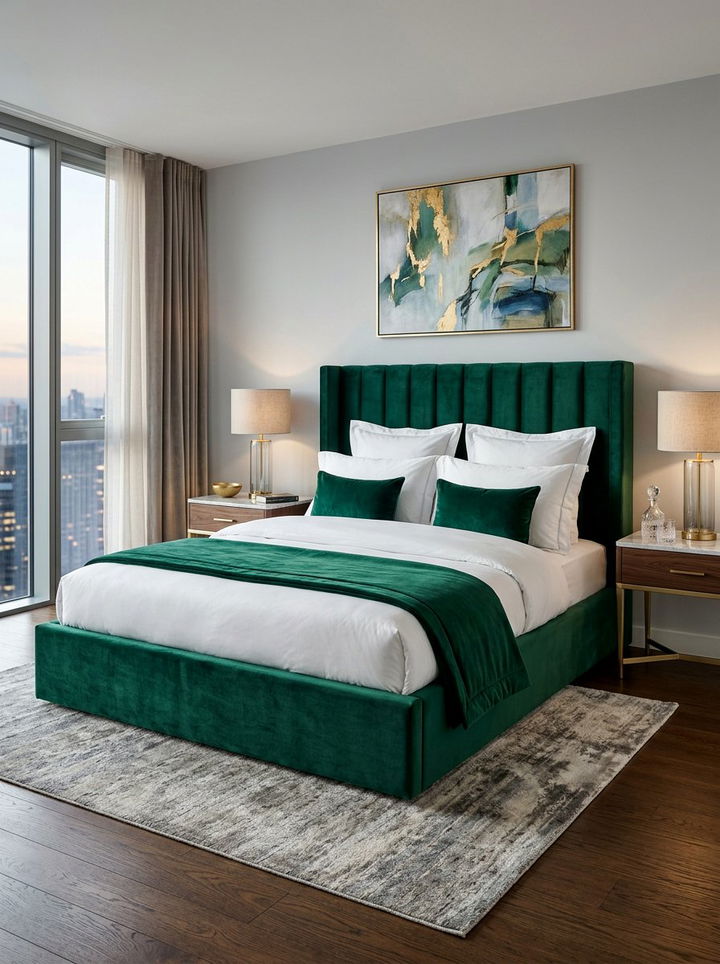 Velvet Upholstered Bed - 30 plush bedroom ideas