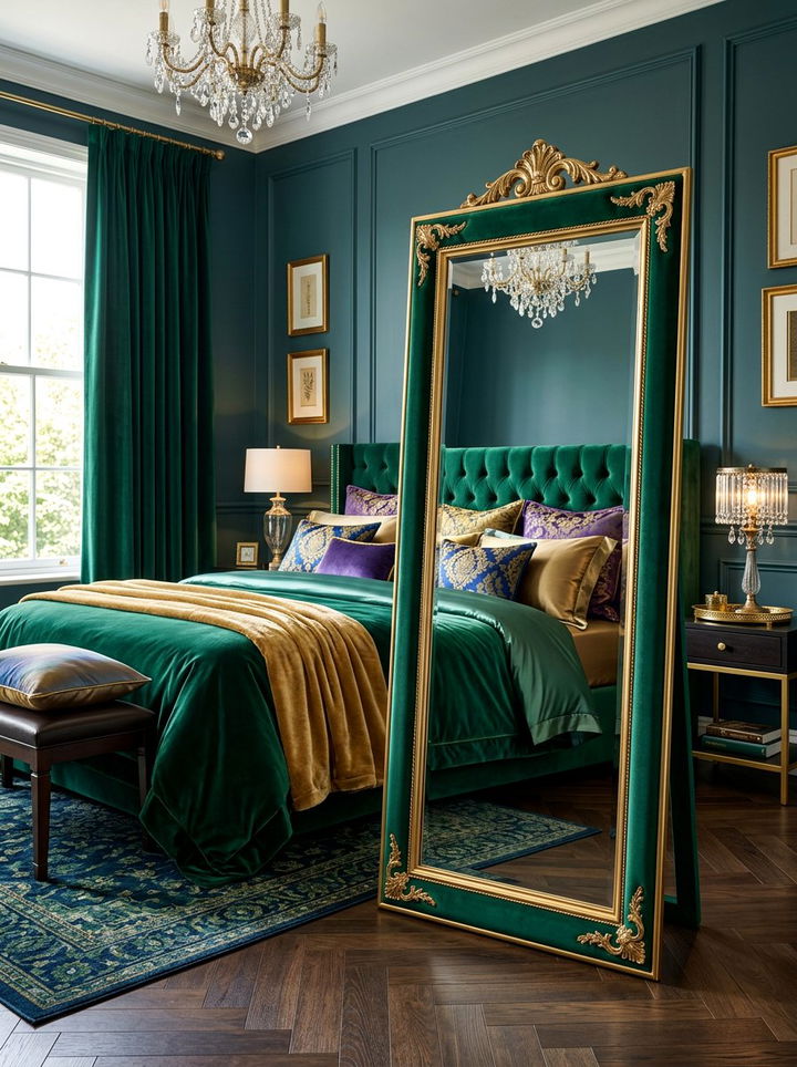 Velvet Upholstered Frame Mirror - 30 bedroom floor mirrors