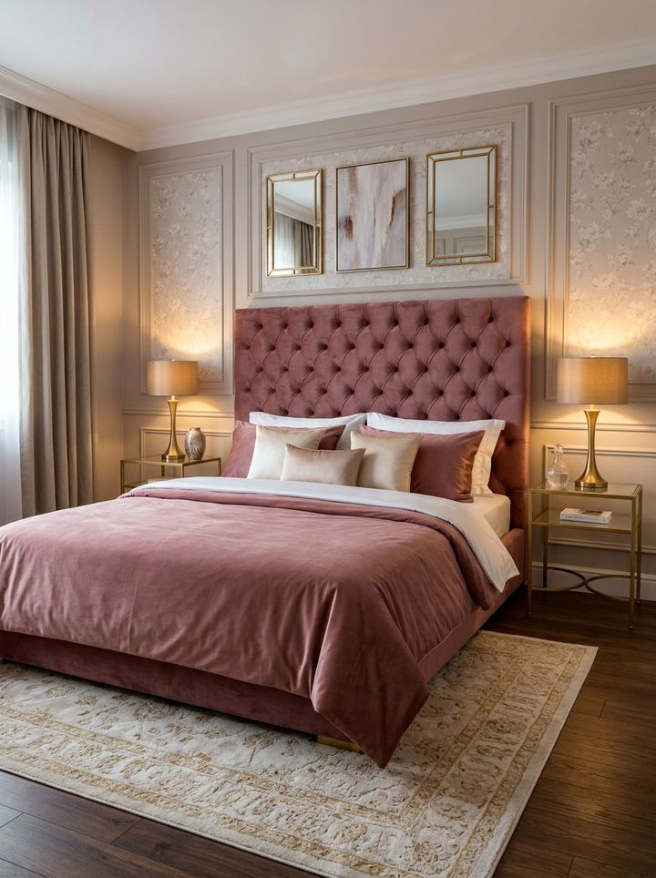 Velvet Upholstered Headboard - 30 bedroom soft settings