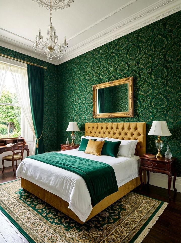 Velvet damask wallpaper - 30 bedroom damask wallpapers