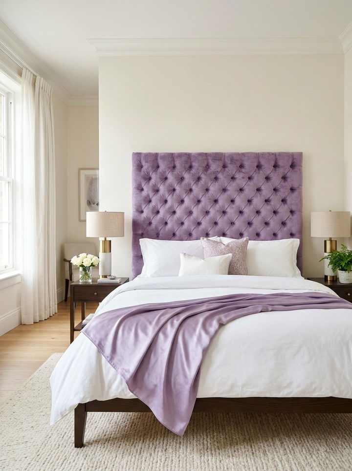 Velvet lavender headboard - 30 lavender bedroom ideas