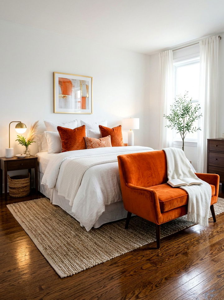 Velvet orange and white bedroom accessories - 30 orange and white bedroom ideas