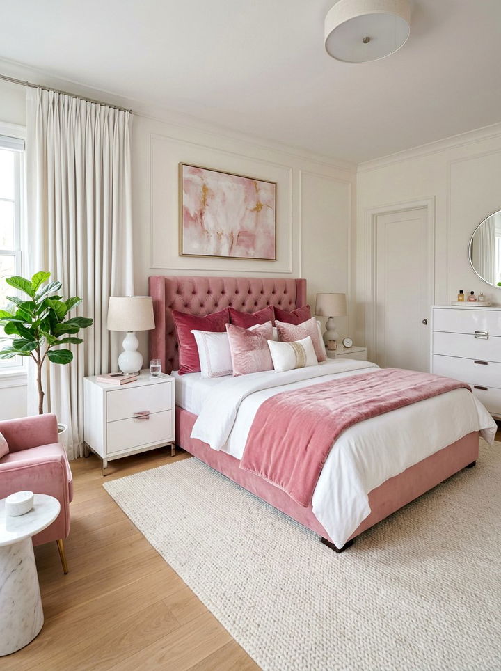Velvet pink and white bedroom - 30 pink and white bedroom ideas