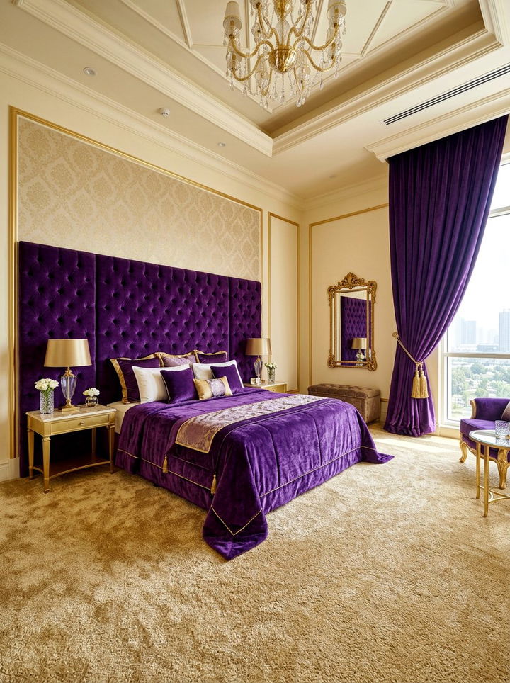 Velvet purple gold bedroom - 30 purple and gold bedroom color combo
