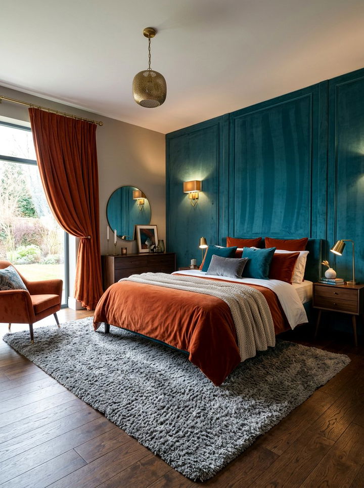 Velvet teal and burnt orange bedroom - 30 teal and orange bedroom color combo