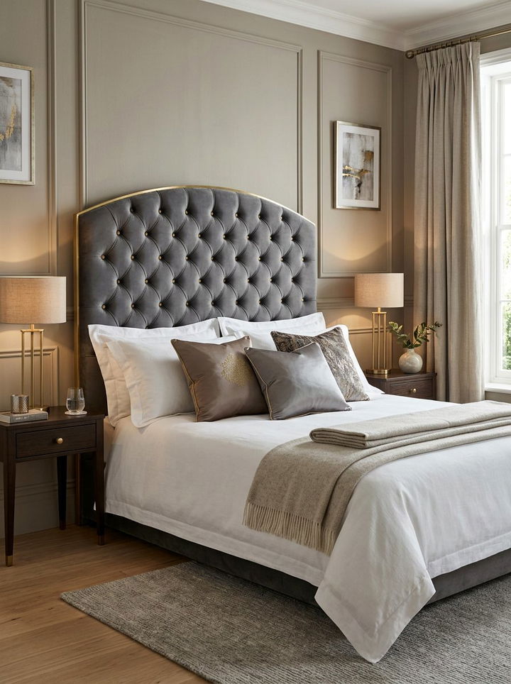 Velvet upholstered headboard - 30 calming bedroom ideas
