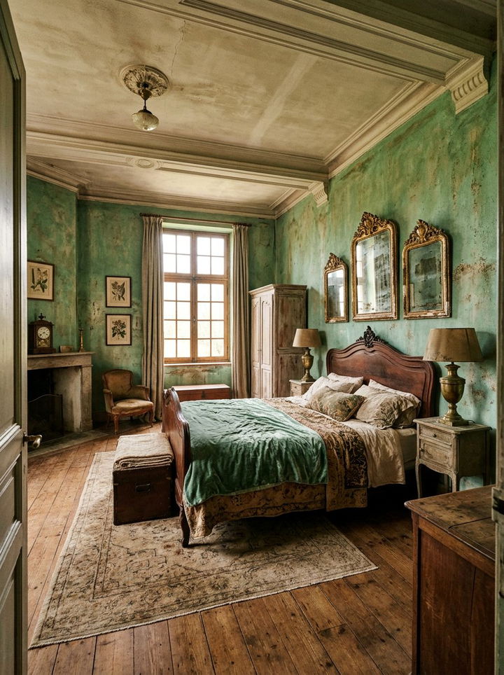 Verdigris Green And Gold Vintage Bedroom - 30 green and gold bedroom color combo