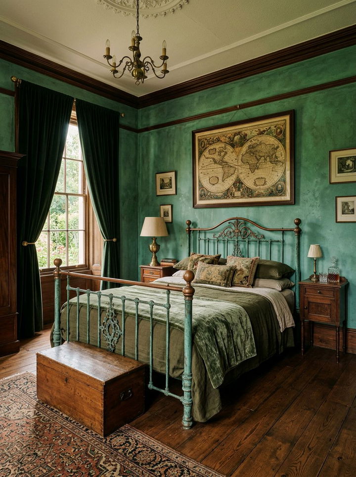 Verdigris Green Antique Bedroom - 30 green bedroom decor ideas