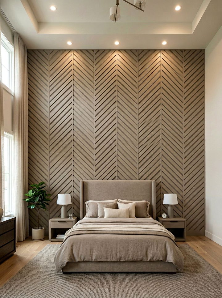 Vertical Chevron Pattern Wall - 30 bedroom chevron wall ideas
