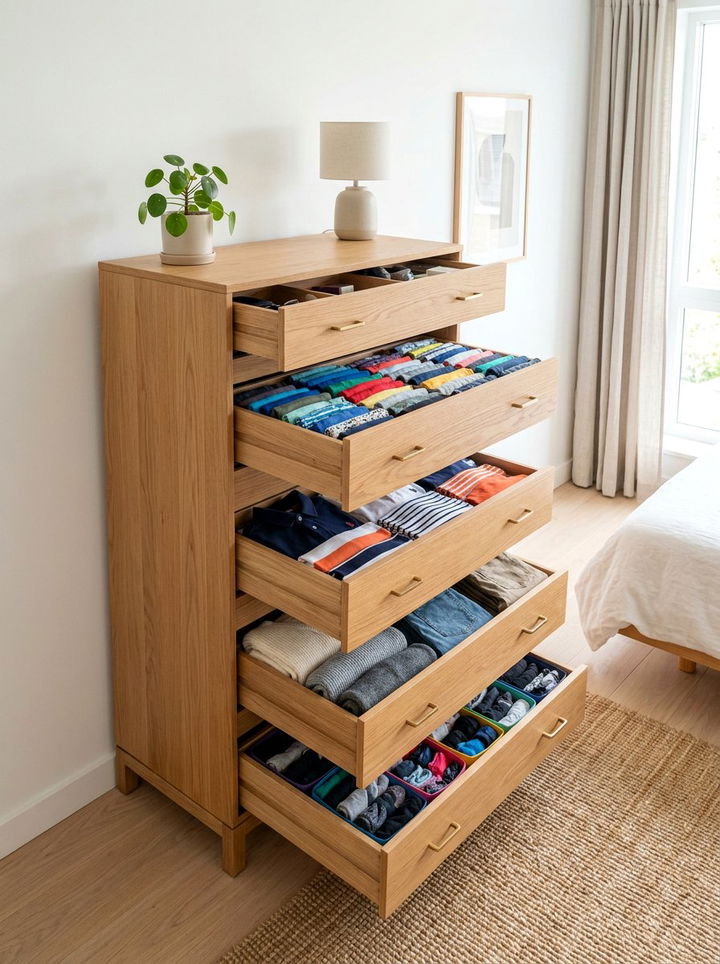Vertical Dresser Drawer - 30 bedroom storage tips