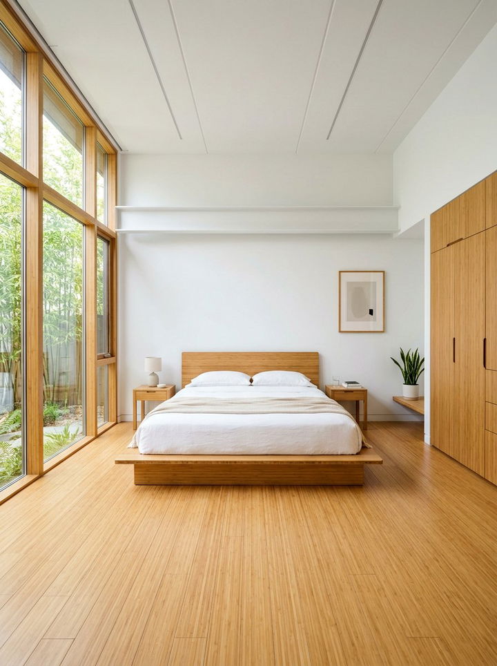 Vertical Grain Bamboo Bedroom - 30 bedroom bamboo flooring ideas