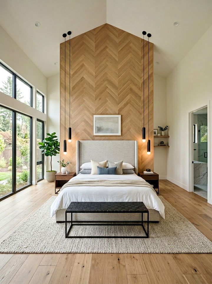 Vertical Herringbone Wall - 30 bedroom herringbone wall ideas
