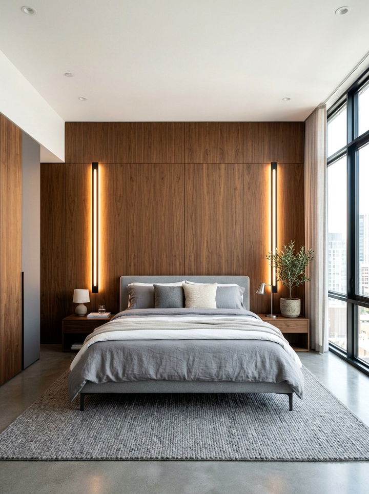 Vertical Linear Wall Light - 30 bedroom ambient lighting ideas