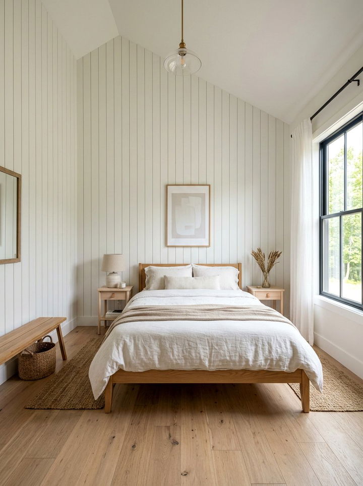 Vertical Shiplap Wall - 30 narrow bedroom ideas