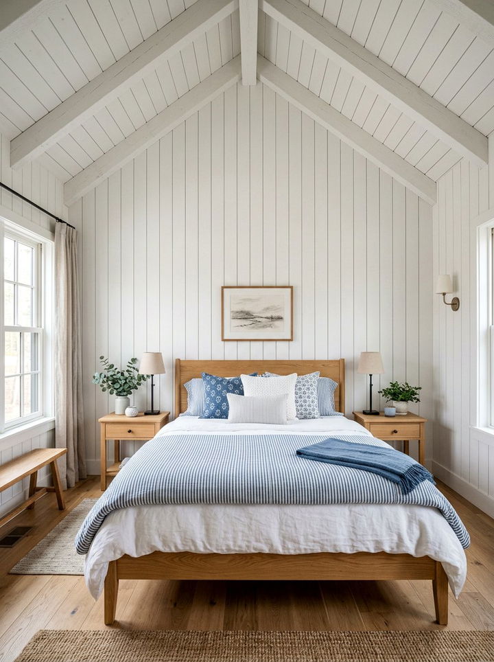Vertical Shiplap Walls - 30 sloped ceiling bedroom ideas