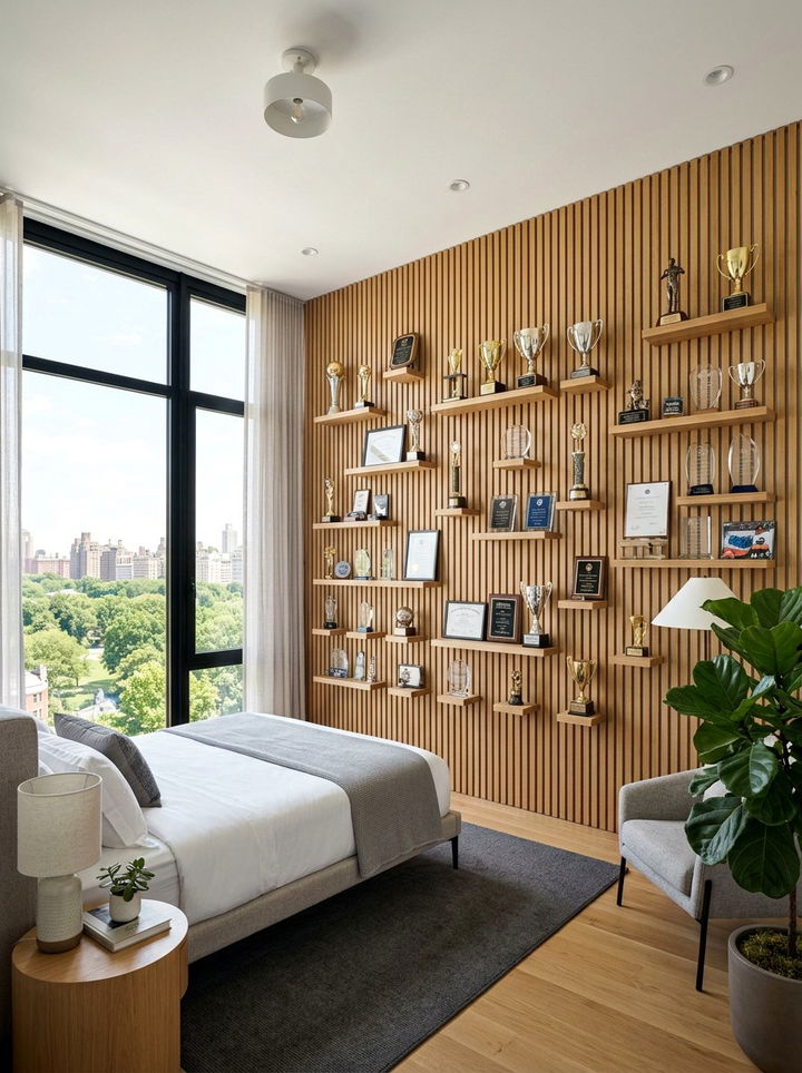 Vertical Slat Wall Display - 30 bedroom award display ideas