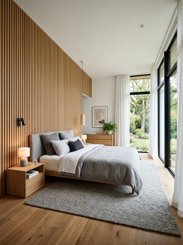 Vertical Slat Wood Wall Paneling - 30 bedroom wainscoting ideas