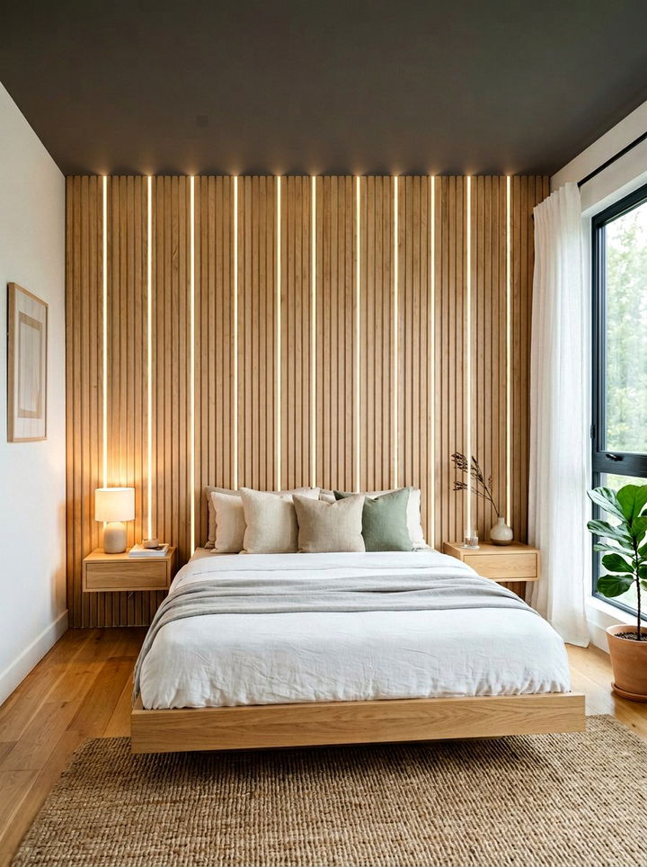 Vertical Wood Slat Wall - 30 bedroom textured walls