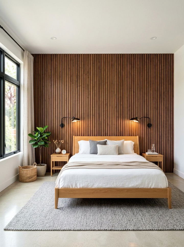 Vertical Wood Slat Wall - 30 bedroom trim ideas