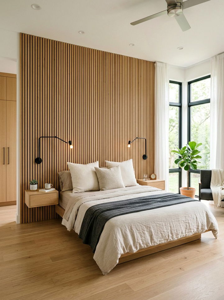 Vertical Wood Slat Wall - 30 bedroom wood wall ideas