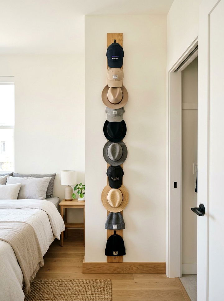 Vertical hat wall organizer - 30 bedroom hat storage ideas