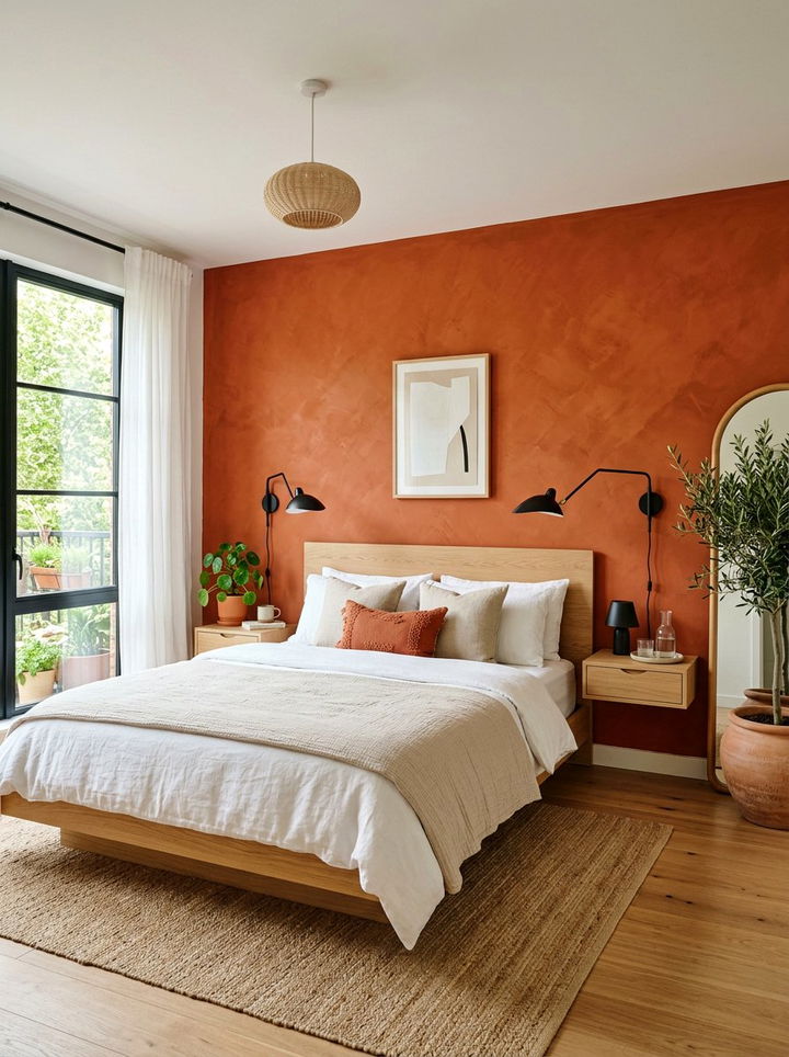 Vibrant Terracotta Wall - 30 Indian bedroom ideas