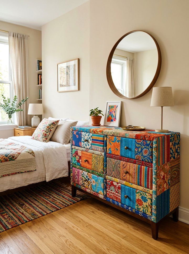 Vibrant patchwork furniture - 30 patchwork bedroom ideas