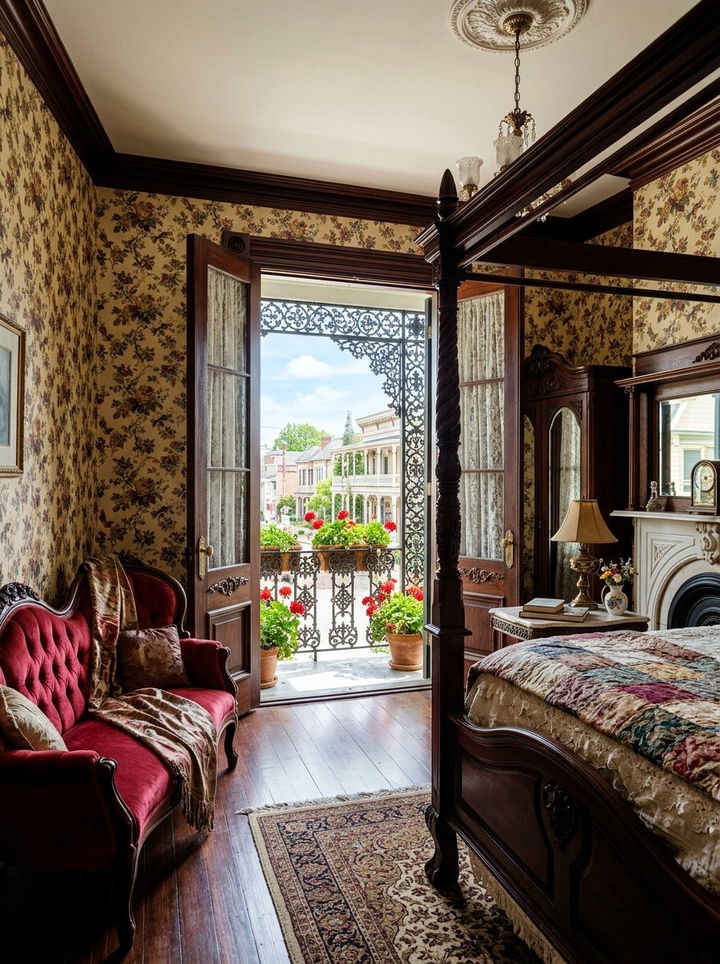 Victorian Bedroom With Wrought Iron Balcony - 30 bedroom with terrace ideas