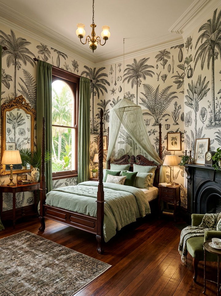 Victorian Style Tropical Etching - 30 bedroom tropical wallpapers