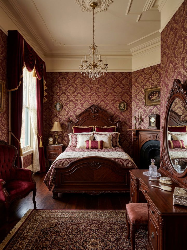 Victorian burgundy bedroom - 30 burgundy and cream bedroom ideas