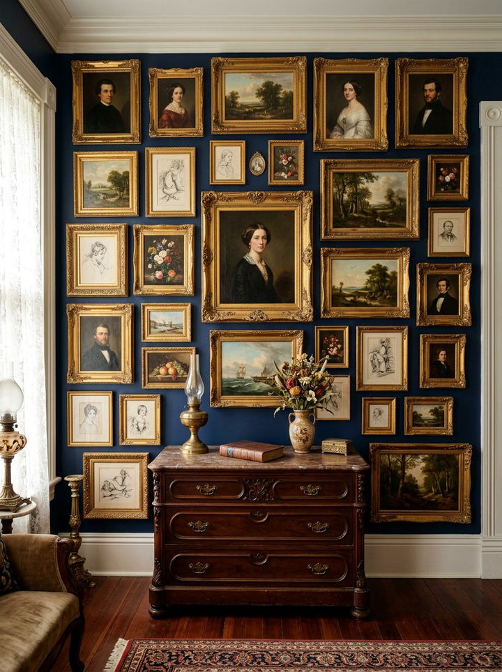 Victorian gallery wall - 30 Victorian bedroom ideas