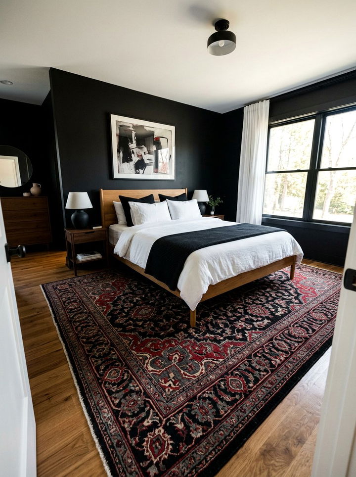 Vintage Area Rug - 30 rustic black bedroom ideas