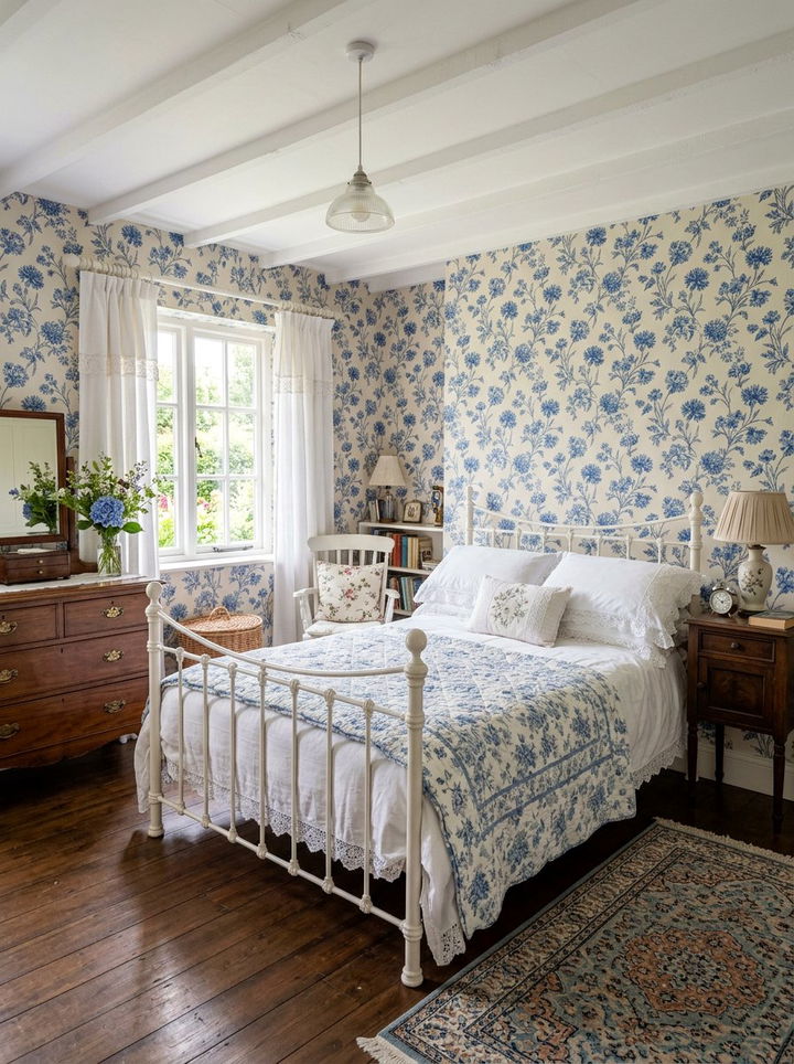 Vintage Blue Floral Bedroom - 30 ocean blue bedroom ideas