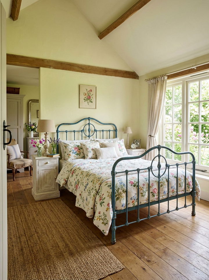 Vintage Blue Metal Bed - 30 rustic blue bedroom ideas