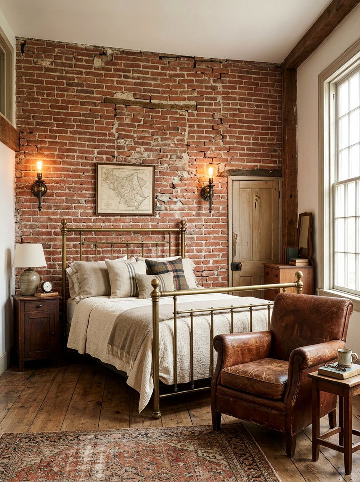 Vintage Brick Wall - 30 exposed brick bedroom ideas