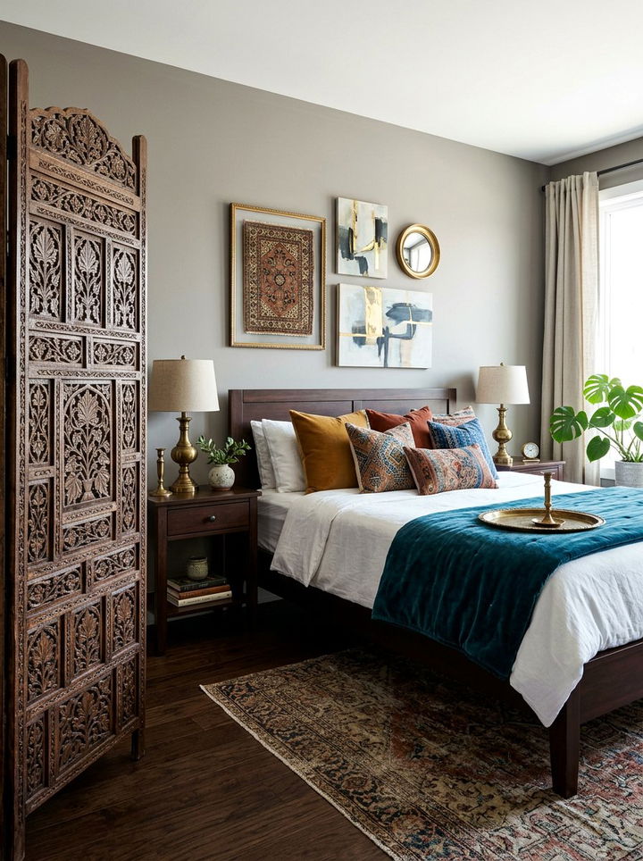Vintage Carved Wood Bedroom Screen - 30 bedroom screen ideas