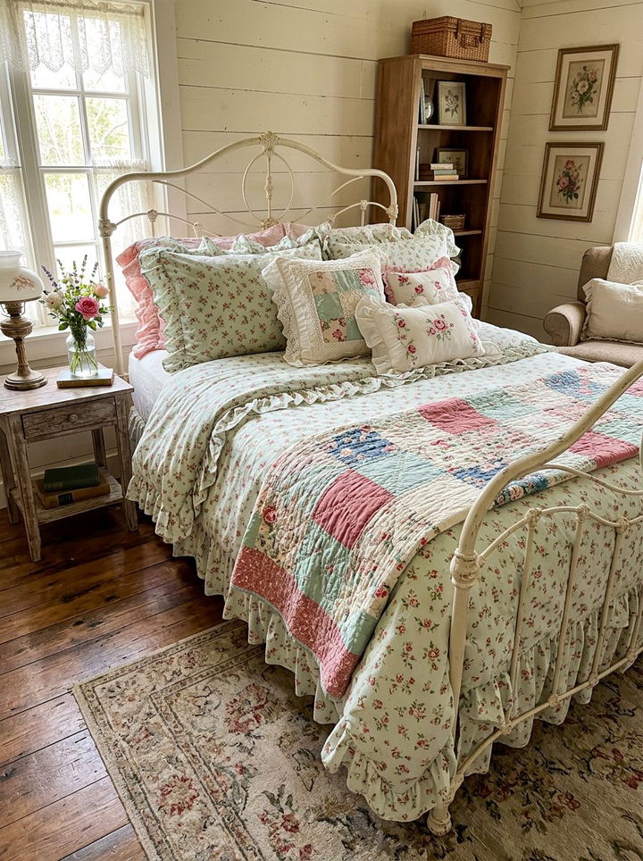 Vintage Cottage Bedding - 30 bedroom layered bedding ideas