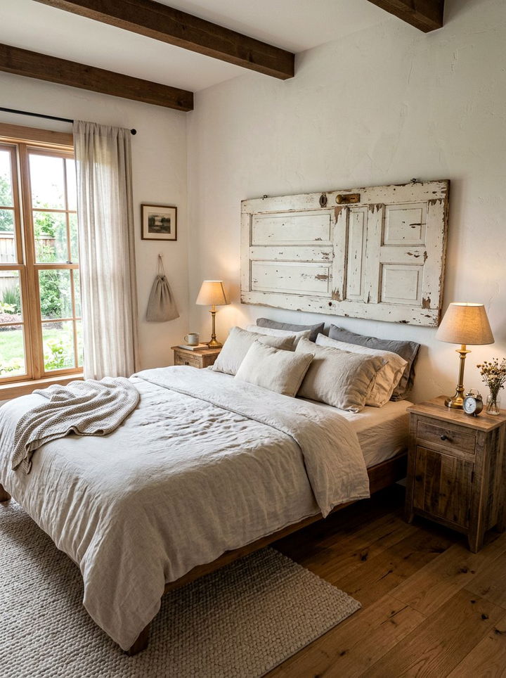 Vintage Door Headboard Bedroom - 30 repurposed bedroom ideas