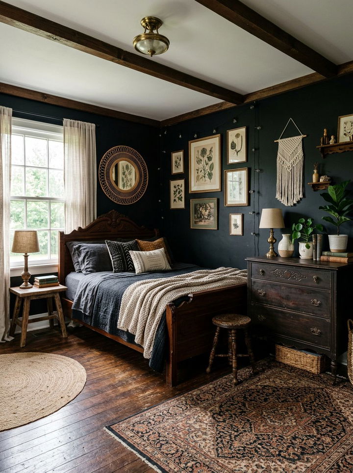 Vintage Furniture Black Boho Bedroom - 30 bohemian black bedroom ideas