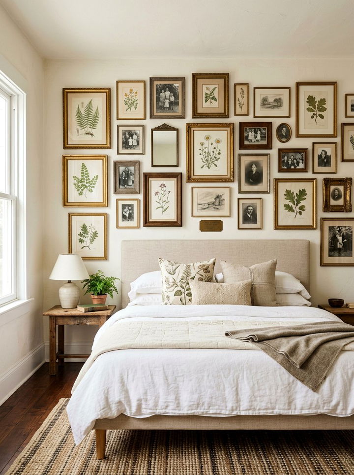 Vintage Gallery Wall - 30 vintage bedroom ideas