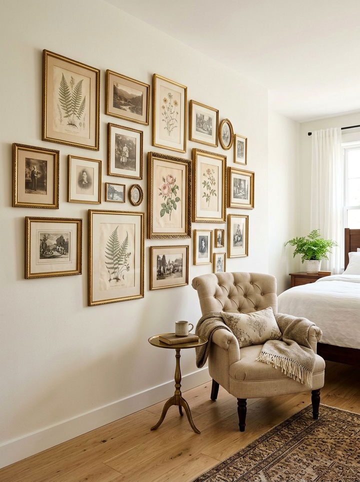 Vintage Gallery Wall - 30 light academia bedroom ideas