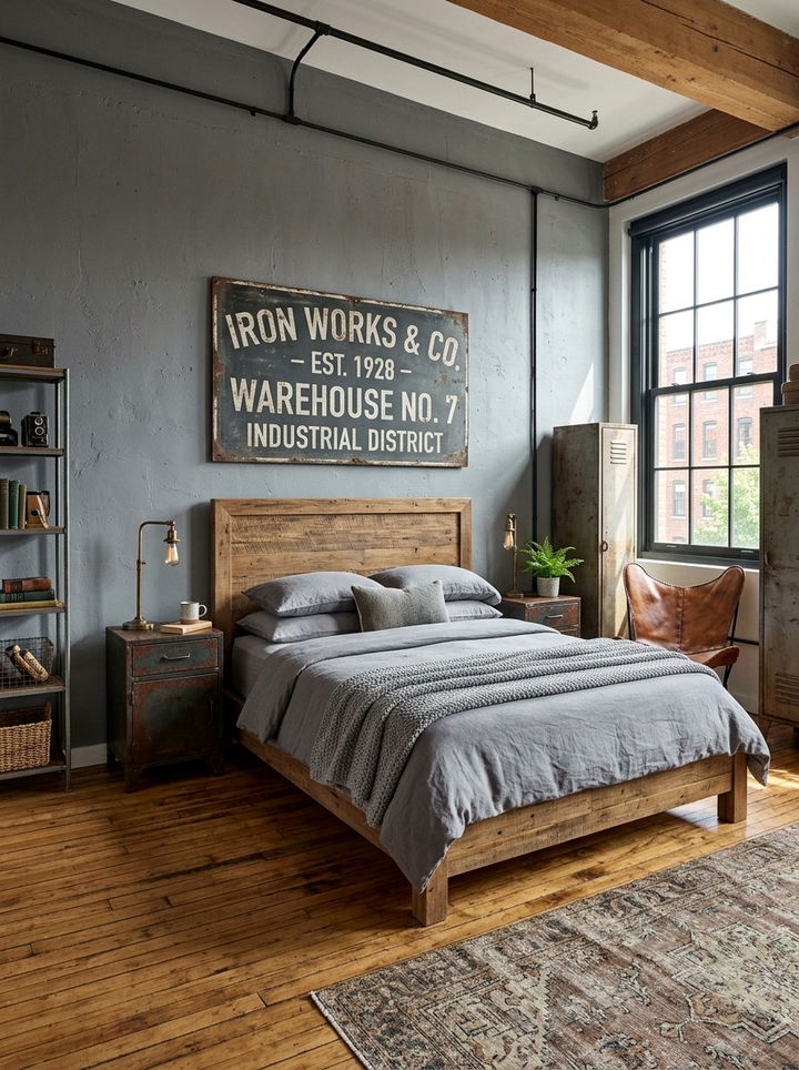 Vintage Industrial Grey Bedroom - 30 industrial grey bedroom ideas