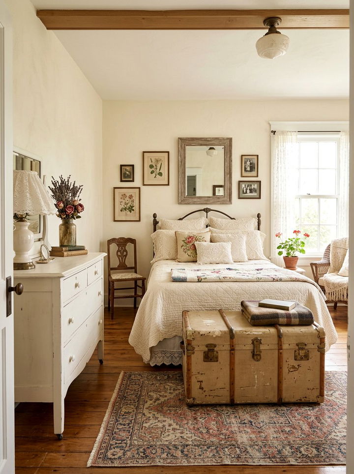 Vintage Inspired Bedroom - 30 beige and white bedroom ideas