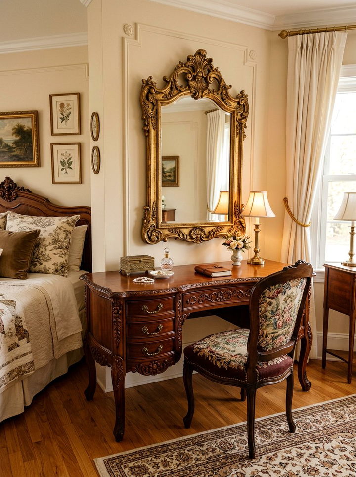 Vintage Inspired Corner Vanity - 30 bedroom corner vanity ideas