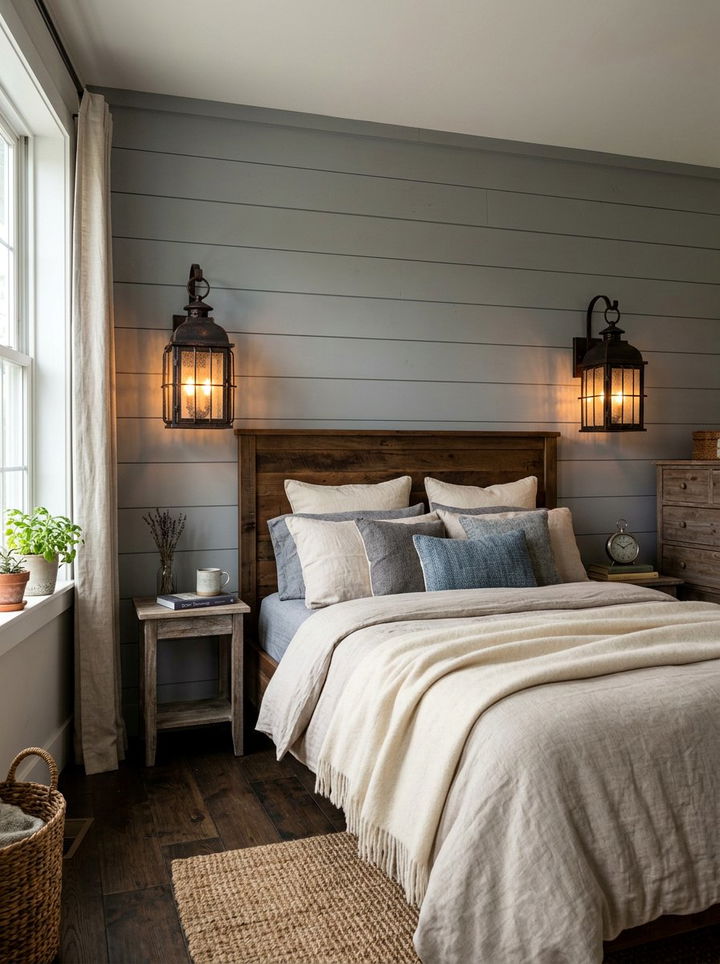 Vintage Lantern Sconces - 30 rustic gray bedroom ideas