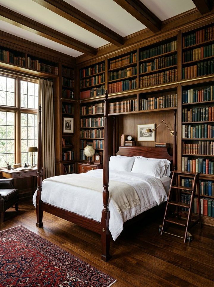 Vintage Library Bedroom - 30 dark academia bedroom ideas
