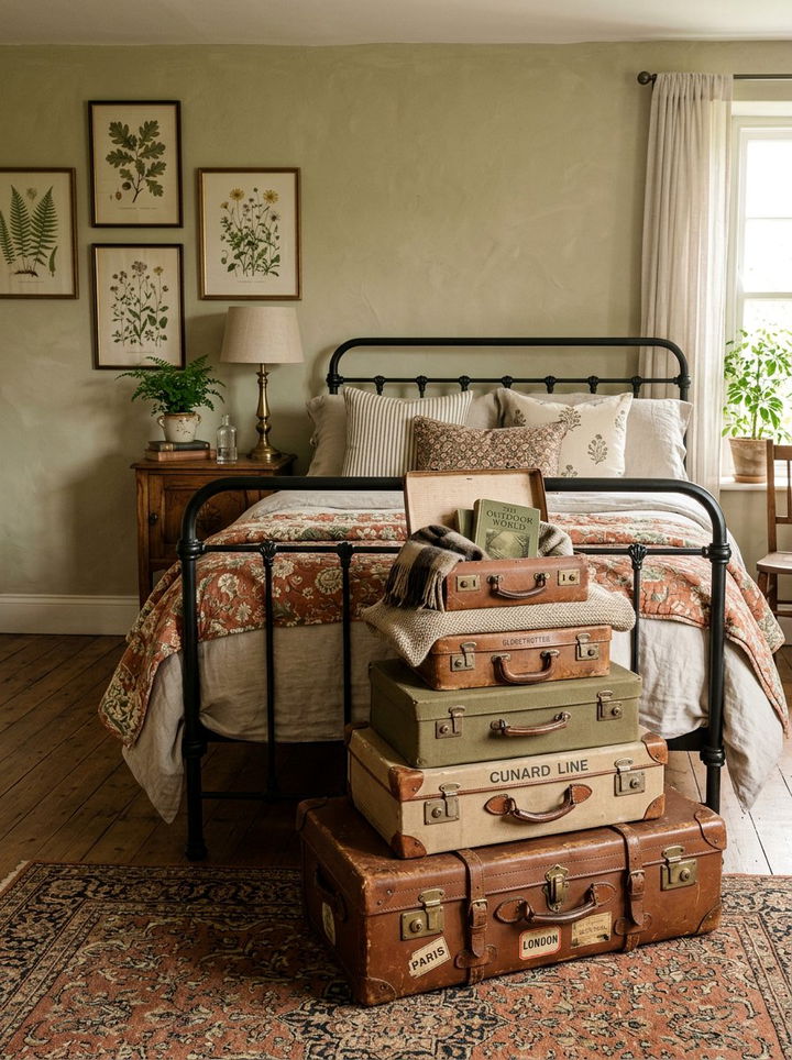 Vintage Luggage Decor - 30 shabby chic bedroom ideas