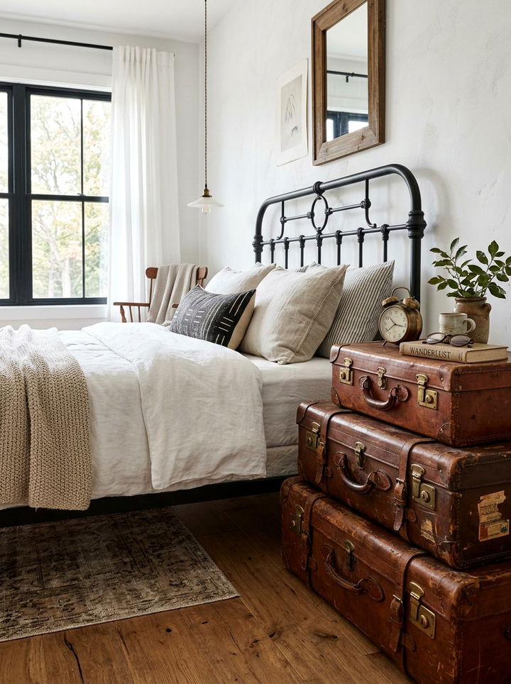 Vintage Luggage Nightstand - 30 bedroom travel souvenir ideas