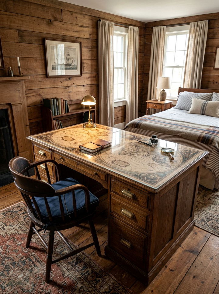 Vintage Map Desk - 30 pirate bedroom ideas